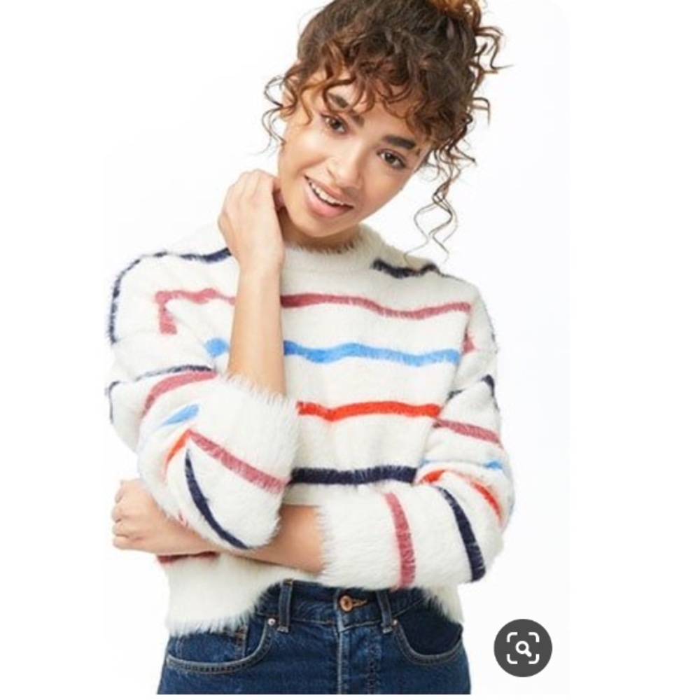 Forever 21 fuzzy striped colorful sweater